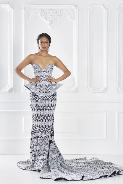 Navy Ivory Peplum Skirt Set