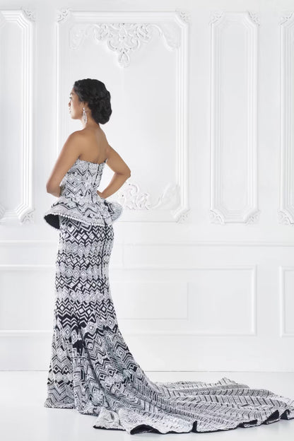 Navy Ivory Peplum Skirt Set