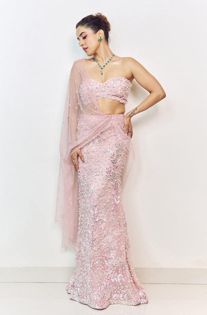 Sanya Malhotra in our Blush Pink Crystal Embroidered Lehenga Set