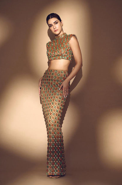 Kriti Sanon in our Gold Stone Corset Fitted Skirt Set
