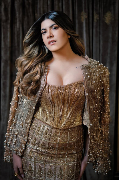 Ananya Birla in our Gold Zardozi Embroidered Brocade Skirt Set
