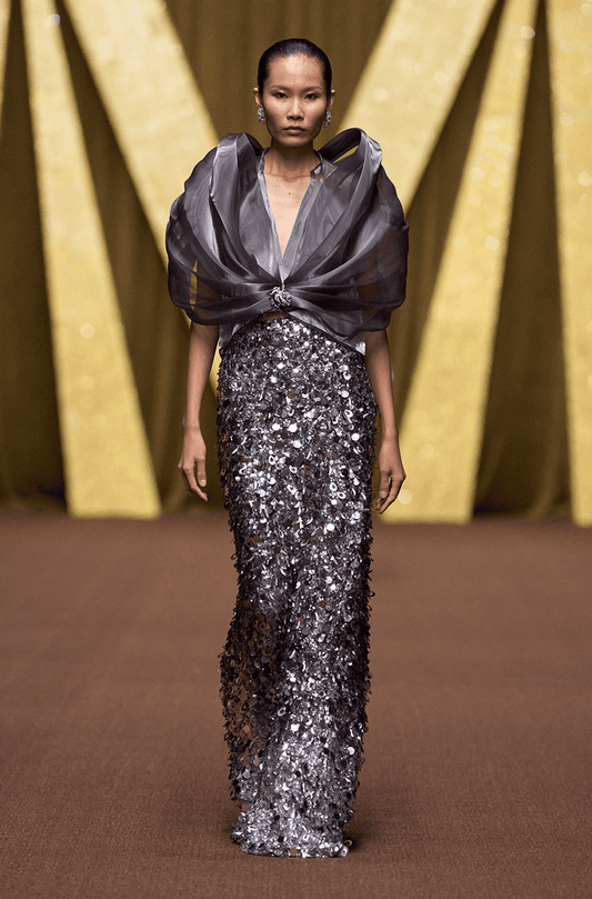 Gun Metal - Silver Multi-Ring Sequins Skirt Set