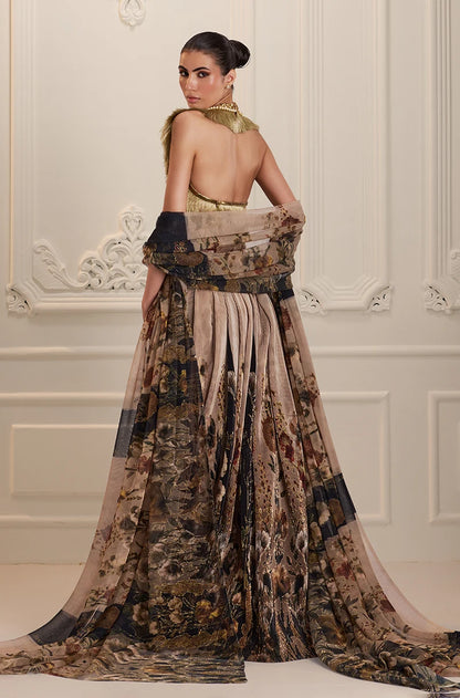Green & Black Floral Printed Pleated High Waist Lehenga Set