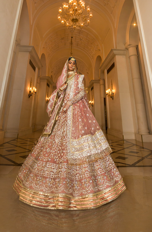 Rose Pink Organza Anarkali Lehenga Set