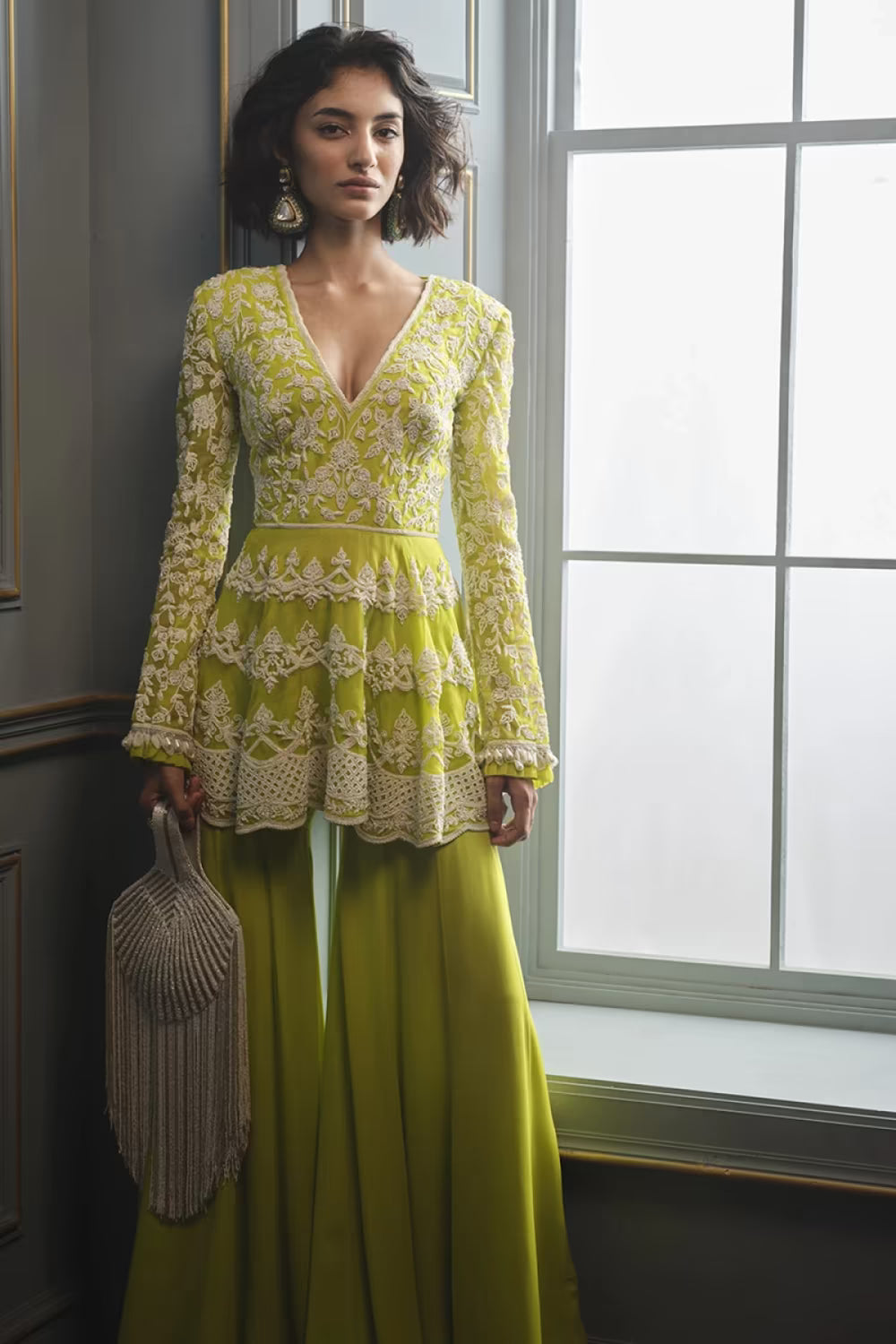 Neon Green Short Peplum Kurta Set