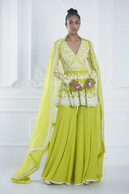 Neon Green Short Peplum Kurta Set