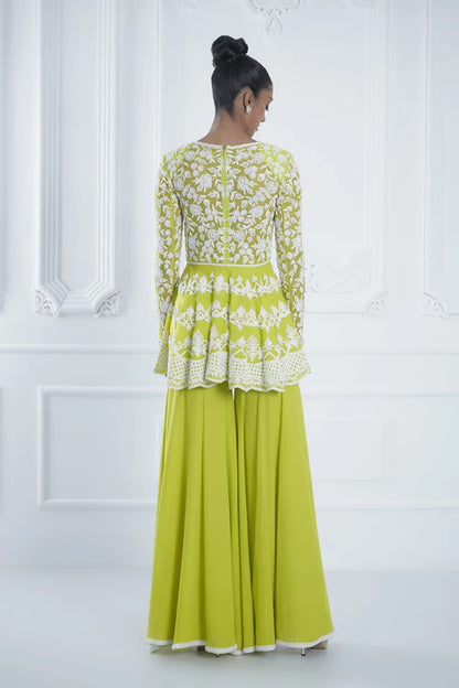 Neon Green Short Peplum Kurta Set
