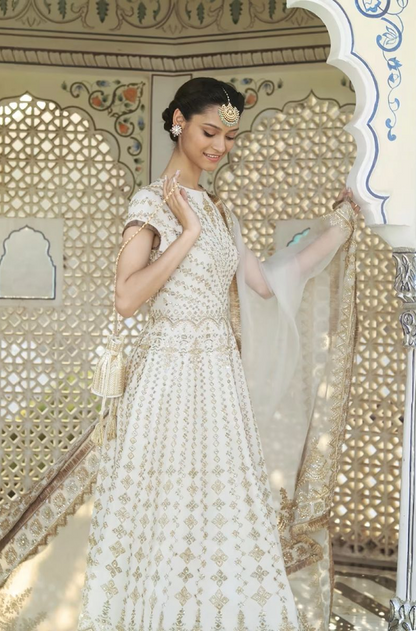 Ivory Gold Embroidered Anarkali Set