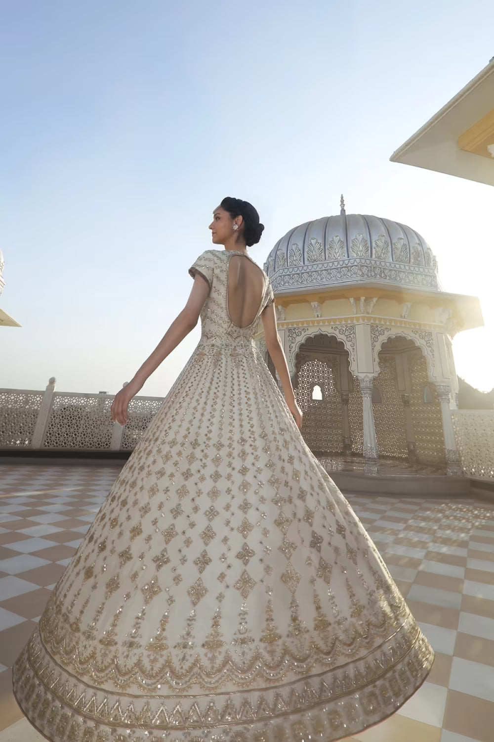 Ivory Gold Embroidered Anarkali Set