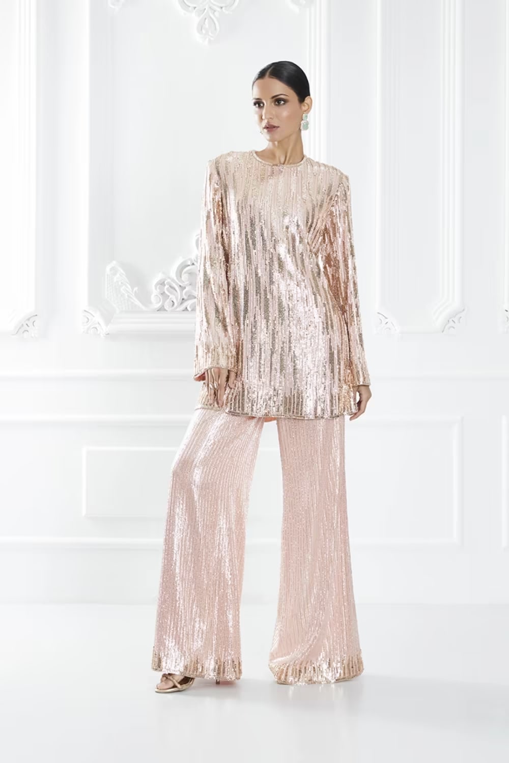 Peach Sequin Embellished Co-ord Set