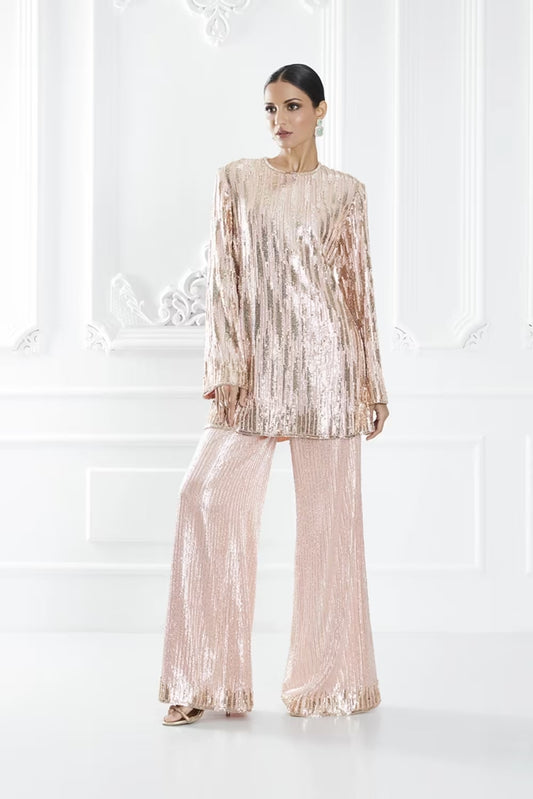 Peach Sequin Embellished Co-ord Set