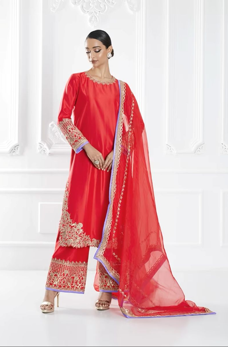 Red Dori Embroidered Kurta Set