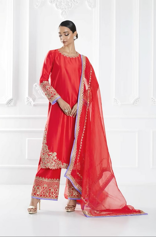 Red Dori Embroidered Kurta Set