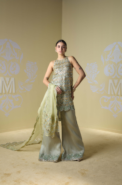 Sage Green Organza Taban Embroidered Kurta Set