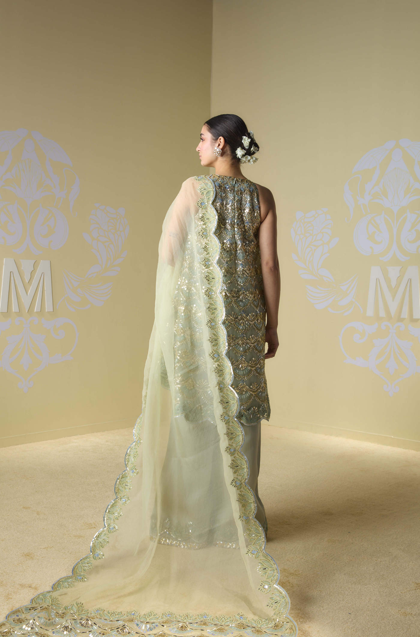 Sage Green Organza Taban Embroidered Kurta Set