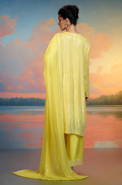 Yellow Ombre Moon Sequin Kurta Set