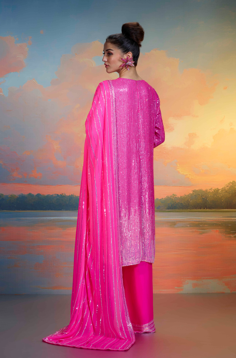 Pink Ombre Moon Sequin Kurta Set