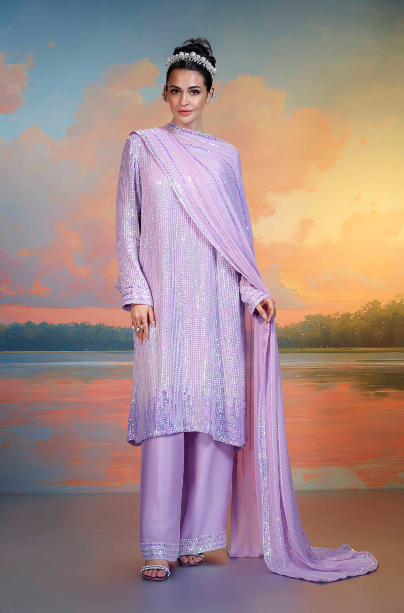 Lilac Ombre Moon Sequin Kurta Set