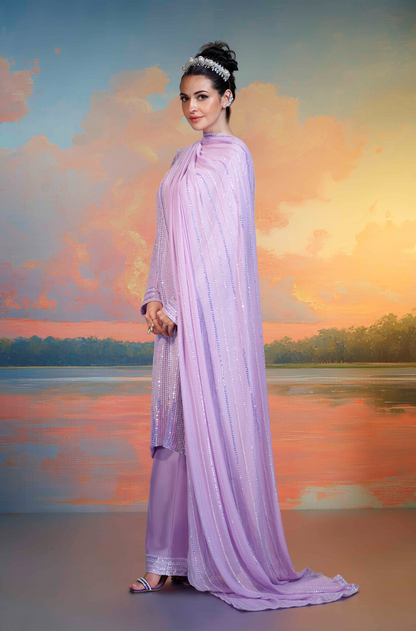 Lilac Ombre Moon Sequin Kurta Set