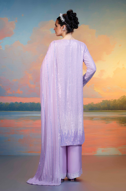 Lilac Ombre Moon Sequin Kurta Set