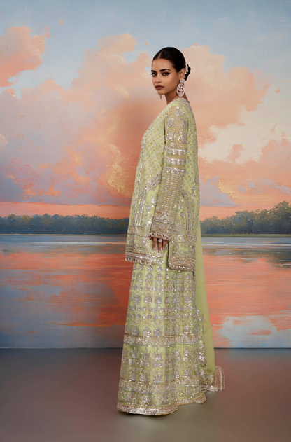 Lime Green Raw Silk Kurta Set