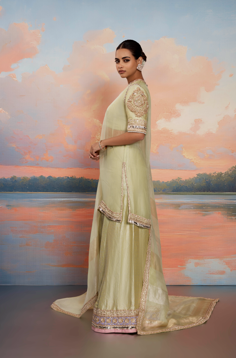 Pista Green Tissue Kurta Set