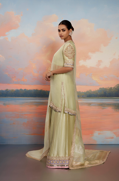 Pista Green Tissue Kurta Set