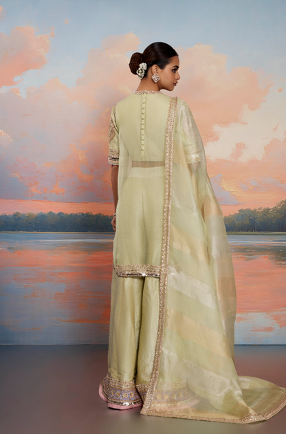 Pista Green Tissue Kurta Set