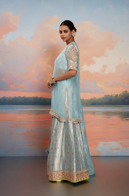 Turquoise Tissue Kurta Set