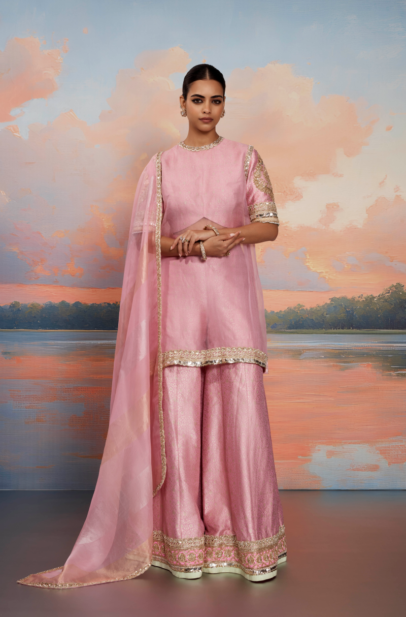 Pink Tissue Kurta Set