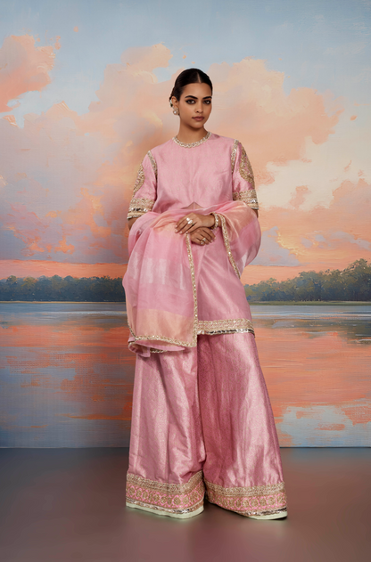 Pink Tissue Kurta Set