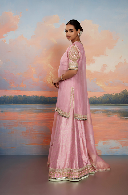 Pink Tissue Kurta Set