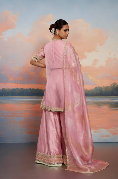 Pink Tissue Kurta Set