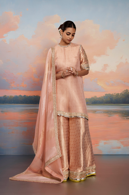 Peach Tissue Kurta Set