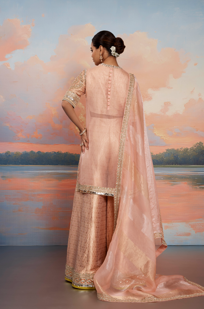 Peach Tissue Kurta Set