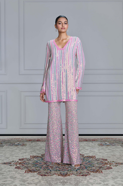 Pink Diamond Sequins Embroidered Kurta Set