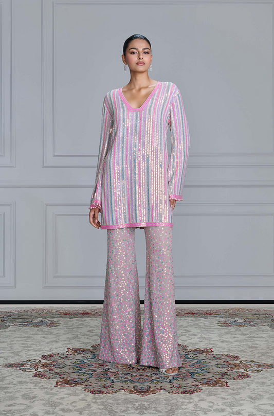 Pink Diamond Sequins Embroidered Kurta Set