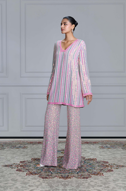 Pink Diamond Sequins Embroidered Kurta Set