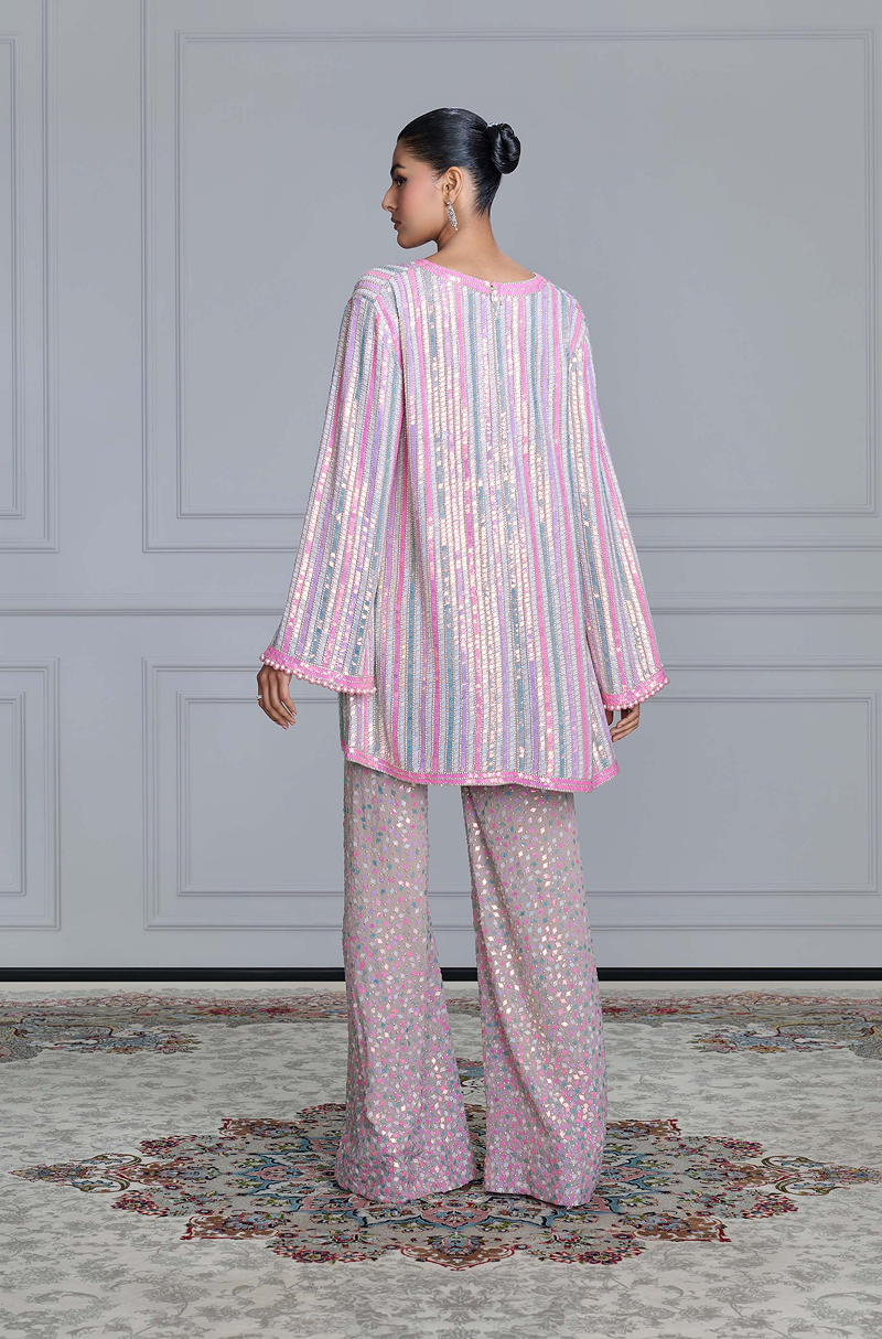 Pink Diamond Sequins Embroidered Kurta Set