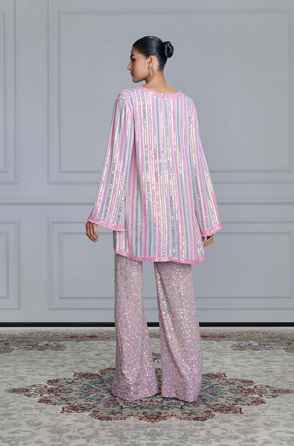 Pink Diamond Sequins Embroidered Kurta Set