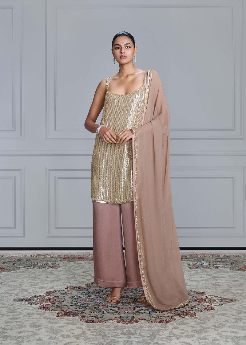 Gold Sequins Embroidered Kurta Set