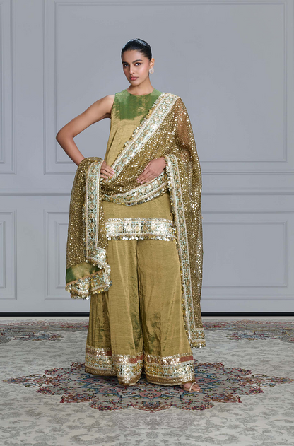 Olive Green Tissue Kurta Set