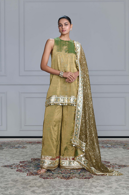 Olive Green Tissue Kurta Set