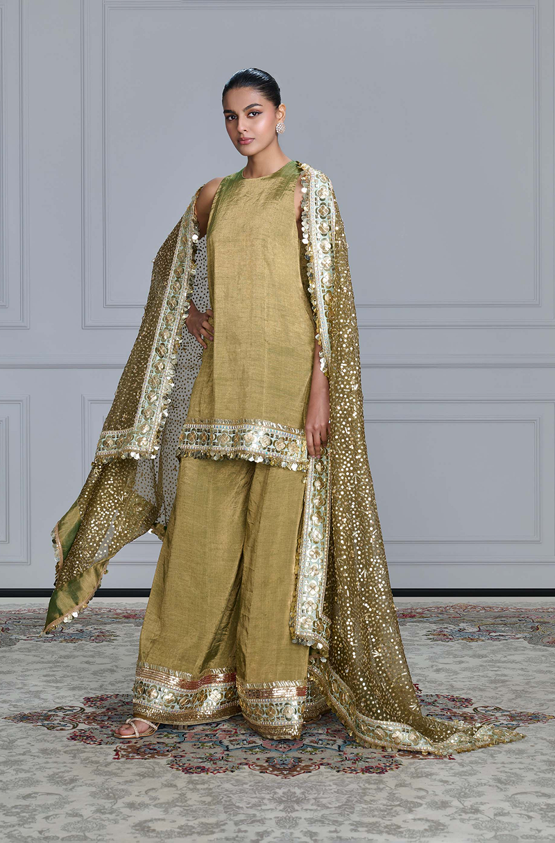 Olive Green Tissue Kurta Set