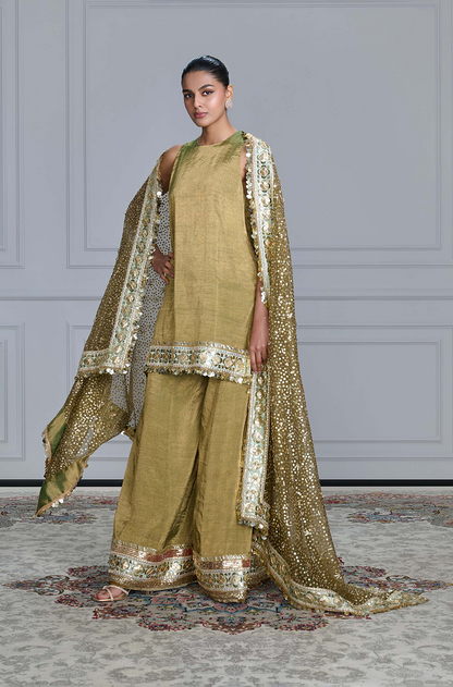 Olive Green Tissue Kurta Set