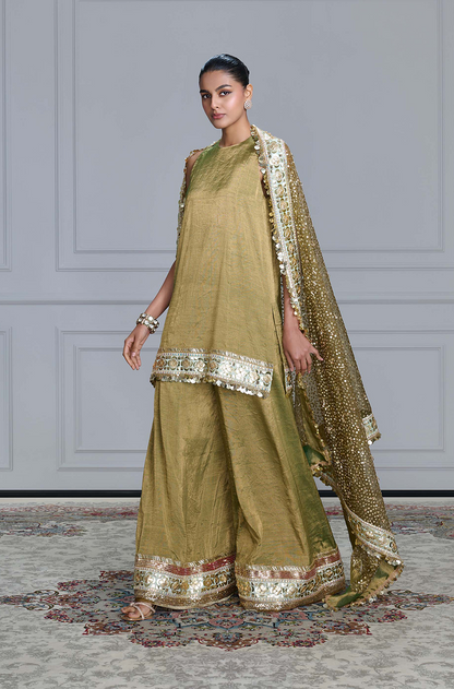 Olive Green Tissue Kurta Set