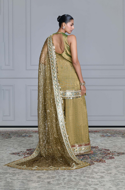 Olive Green Tissue Kurta Set