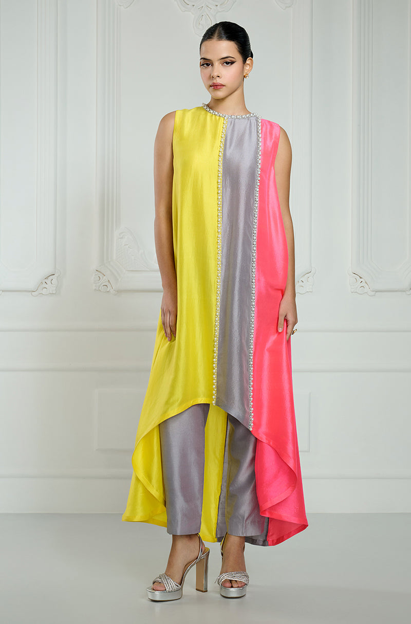 Yellow Multi Patch Work Kurta Set