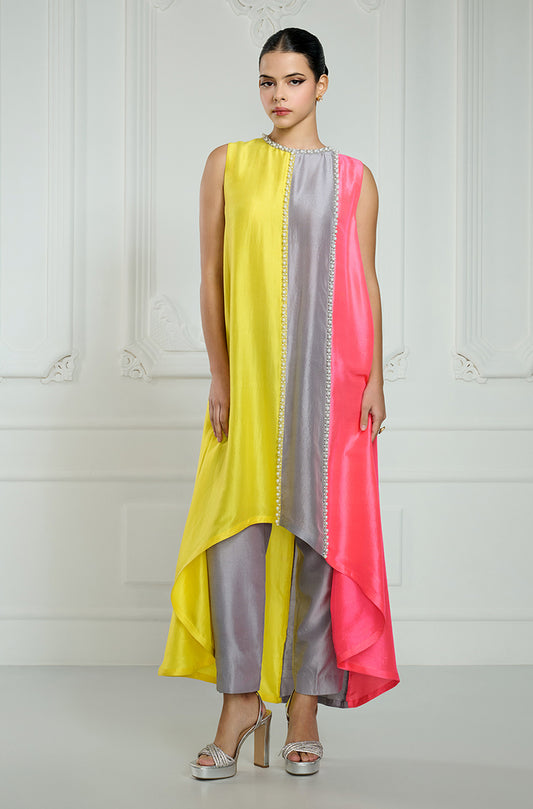 Yellow Multi Patch Work Kurta Set