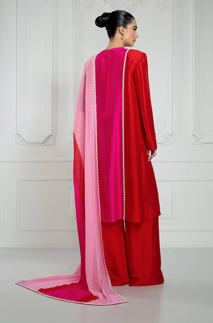 Bright Red & Magenta Patchwork kurta Set